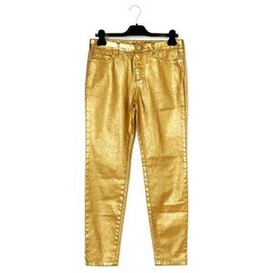 Chanel 2015 Skinny Leg Gold Jeans Pants Size 38F